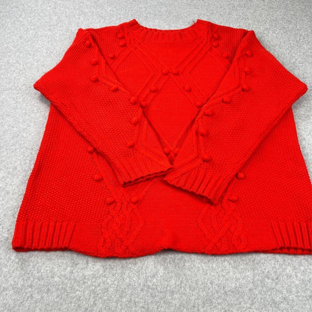 Ava & Viv Cable Knit Pom Pom Sweater In Red Women's Size 2X